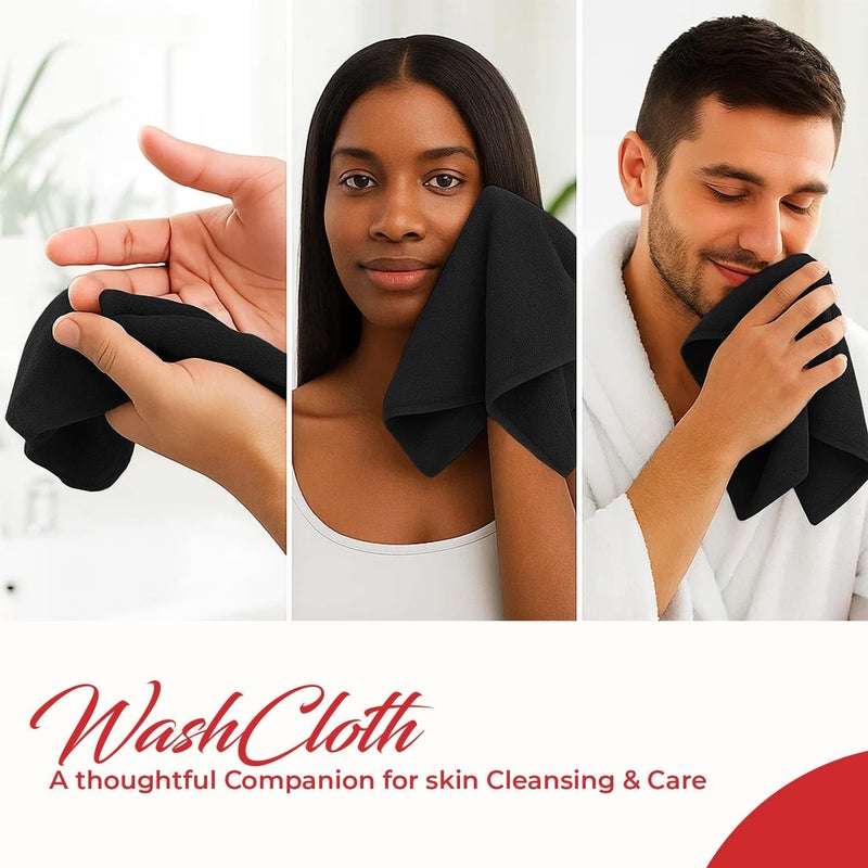 Riverside 12 Pack Washcloths - 12x12 Inches, 500 GSM, 100% Ring-Spun Cotton - Soft, Absorbent & Durable Face and Body Towels - for Bathroom, Spa, Gym, Makeup Removal & Everyday Use - Black - Image 4